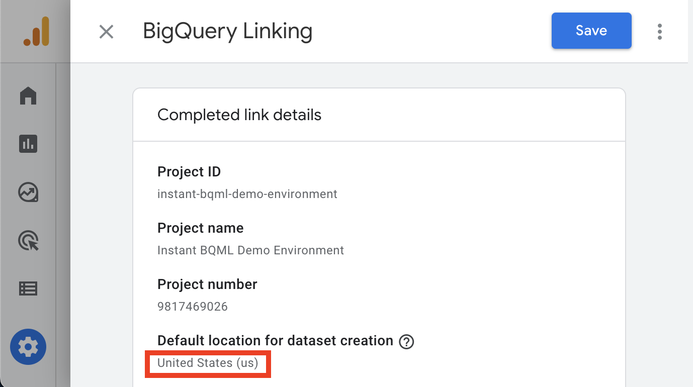 Google Analytics BigQuery Export Dataset Location